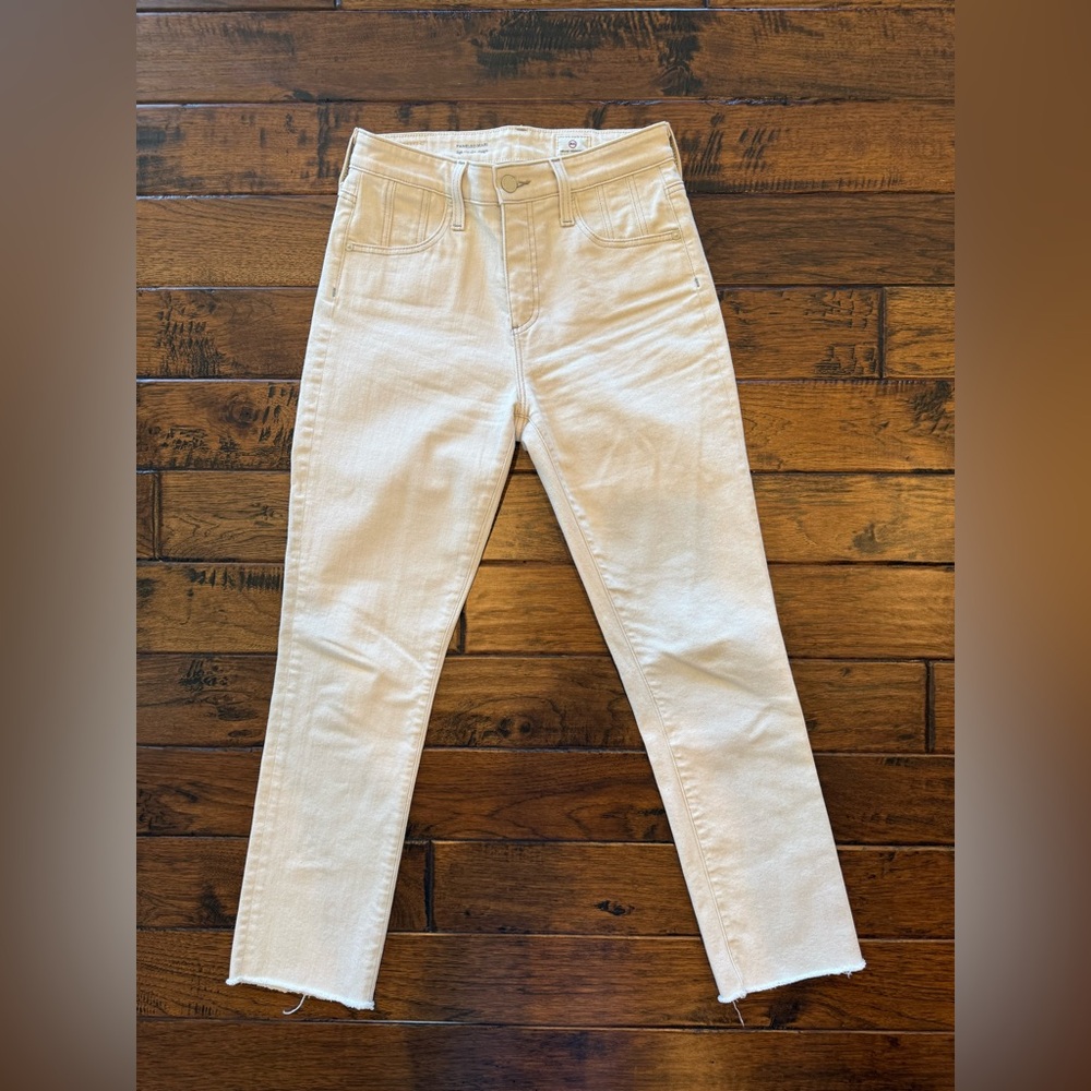 AG Adriano Goldschmied High Rise Slim Straight Cream Jeans “The Paneled Mari”